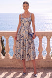 Vestido Midi Jacquard Floral Jacquard com decote quadrado e decote quadrado