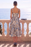 Vestido Midi Jacquard Floral Jacquard com decote quadrado e decote quadrado