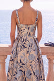 Vestido Midi Jacquard Floral Jacquard com decote quadrado e decote quadrado