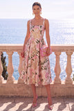 Vestido Midi Jacquard Floral Jacquard com decote quadrado e decote quadrado