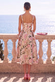 Vestido Midi Jacquard Floral Jacquard com decote quadrado e decote quadrado