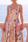 Vestido Midi Jacquard Floral Jacquard com decote quadrado e decote quadrado