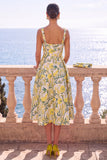 Vestido Midi Jacquard Floral Jacquard com decote quadrado e decote quadrado