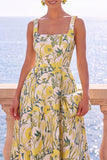 Vestido Midi Jacquard Floral Jacquard com decote quadrado e decote quadrado
