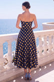 Vestido Midi Floral Sem Alças Azul Jacquard A-Line