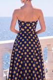 Vestido Midi Floral Sem Alças Azul Jacquard A-Line