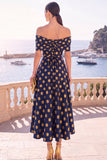 Vestido Midi A-Line com flor verde azul-marinho e renda nas costas