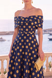 Vestido Midi A-Line com flor verde azul-marinho e renda nas costas