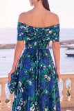 Vestido Midi A-Line com flor verde azul-marinho e renda nas costas