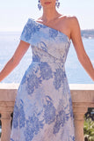 Vestido Verde A-Line Jacquard Assimétrico Midi Floral
