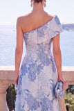 Vestido Verde A-Line Jacquard Assimétrico Midi Floral
