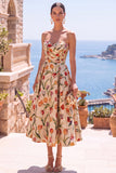 Vestido Midi Floral Franzido A-Line Olive Sweetheart Jacquard