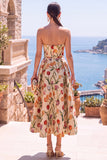 Vestido Midi Floral Franzido A-Line Olive Sweetheart Jacquard