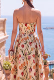 Vestido Midi Floral Franzido A-Line Olive Sweetheart Jacquard