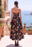 Vestido Midi Floral Franzido A-Line Olive Sweetheart Jacquard