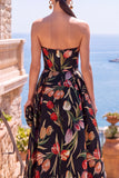 Vestido Midi Floral Franzido A-Line Olive Sweetheart Jacquard