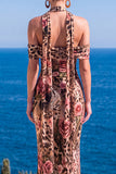 Vestido Maxi Floral Maxi Floral de Veludo Verde Sereia com Gola Alta e Franzida