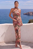 Vestido Maxi Floral Laranja Sereia de Um Ombro
