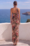 Vestido Maxi Floral Laranja Sereia de Um Ombro