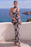 Vestido Maxi Floral Laranja Sereia de Um Ombro