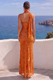 Vestido Maxi Floral Laranja Sereia de Um Ombro