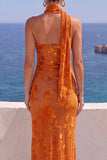 Vestido Maxi Floral Laranja Sereia de Um Ombro