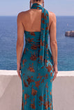 Vestido Maxi Floral Laranja Sereia de Um Ombro