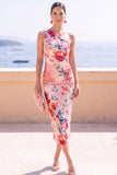 Vestido Midi Bodycon de Um Ombro Flor Azul