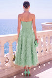 Vestido Midi A-Line Sem Alças Floral Azul com Aplicações