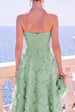 Vestido Midi A-Line Sem Alças Floral Azul com Aplicações