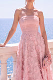 Vestido Midi A-Line Sem Alças Floral Azul com Aplicações
