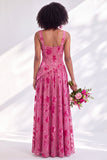 Corset de veludo azul com gola quadrada, vestido longo de dama de honor floral franzido com fenda