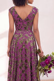 Vestido comprido de dama de honor com veludo preto prateado e mangas fechadas