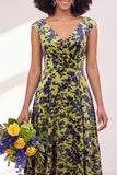 Vestido comprido de dama de honor com veludo preto prateado e mangas fechadas