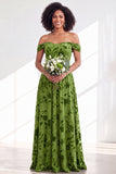 Vestido comprido de dama de honor em veludo fúcsia em veludo A-Line A-Line Ombro Descoberto