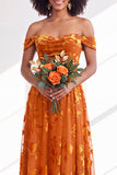 Vestido comprido de dama de honor em veludo fúcsia em veludo A-Line A-Line Ombro Descoberto