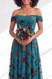 Vestido comprido de dama de honor em veludo fúcsia em veludo A-Line A-Line Ombro Descoberto