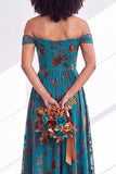 Vestido comprido de dama de honor em veludo fúcsia em veludo A-Line A-Line Ombro Descoberto