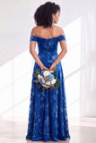 Vestido comprido de dama de honor em veludo fúcsia em veludo A-Line A-Line Ombro Descoberto