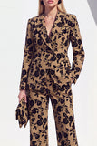 Fatos de mulher compridos vintage com lapela em pico com estampas florais pretas