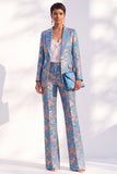 Fatos Femininos Compridos com Padrão Floral Azul