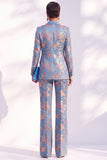 Fatos Femininos Compridos com Padrão Floral Azul