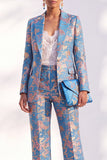 Fatos Femininos Compridos com Padrão Floral Azul