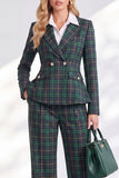 Fatos compridos vintage de mulher com grelha verde estampada em grelha, fato longo de mulher