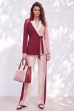 Fato de fato feminino com cinto de lapela de duas peças de duas peças em forma de bordô cor-de-rosa com cinto