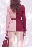 Fato de fato feminino com cinto de lapela de duas peças de duas peças em forma de bordô cor-de-rosa com cinto