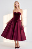 Vestido de veludo de A-Line Strapless Strapless A-Line de Veludo