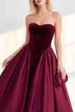 Vestido de veludo de A-Line Strapless Strapless A-Line de Veludo