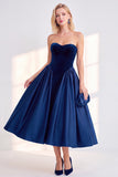 Vestido de veludo de A-Line Strapless Strapless A-Line de Veludo