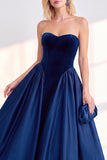 Vestido de veludo de A-Line Strapless Strapless A-Line de Veludo